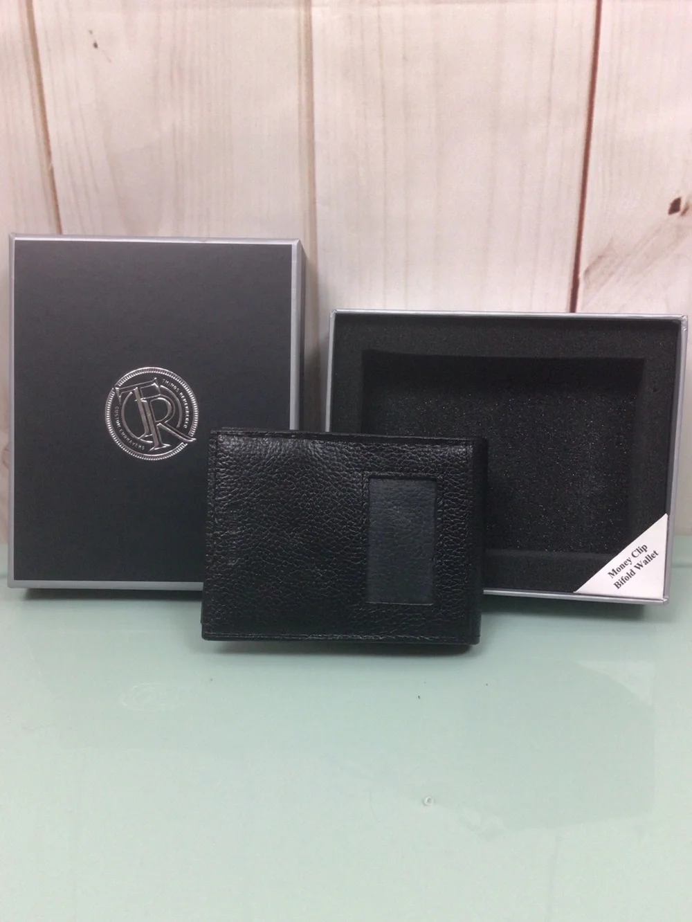 Men's Black Leather Card & Key Holder Wallet with Clear ID Window